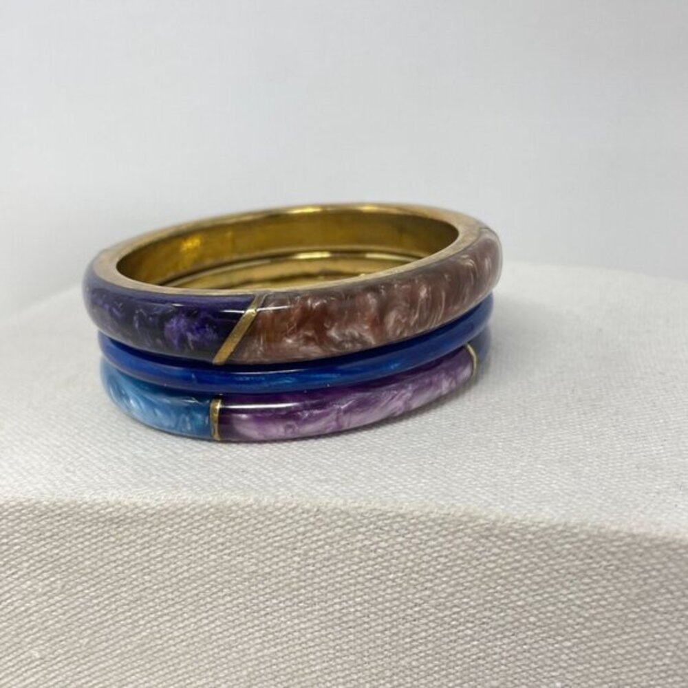 Enamel Bangle Bracelets Set Of 3 Colorblock Marbl… - image 4